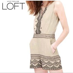 NWT Loft Linen Aztec Embroidered Romper